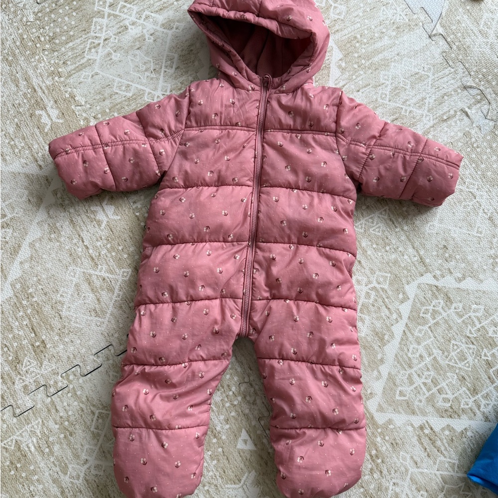 Pink Floral Hooded Baby Snowsuit - 18m